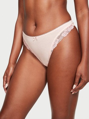 Victoria's Secret Dantelli Esnek Pamuklu Derin Bacak Kesim Scoop Tanga - Sıcak Pembe