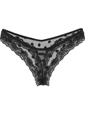 Very Sexy Tül Puantiyeli Dantelli Tanga - (Tek Renk)