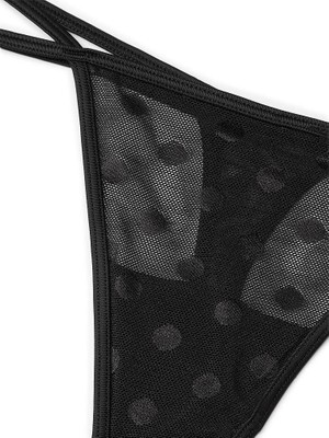 Pink Dantel Detaylı Tanga Külot - Saf Siyah