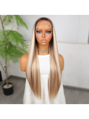 Kaia Life Kumral Beyaz Platin Ombreli ve Röfleli Fiber Sen Tül Peruk