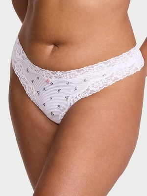 Lace Tri̇m Pamuklu Tanga - Beyaz Çiçekli