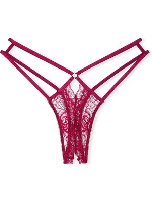 Very Sexy Gül Dantelli Crotchless Tanga - (Tek Renk)
