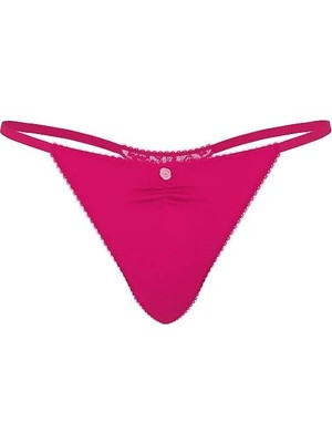 Victoria's Secret Esnek Pamuklu Kalp Dantelli V-String Külot - Sıcak Pembe