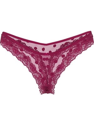Very Sexy Tül Puantiyeli Dantelli Tanga - Bordo