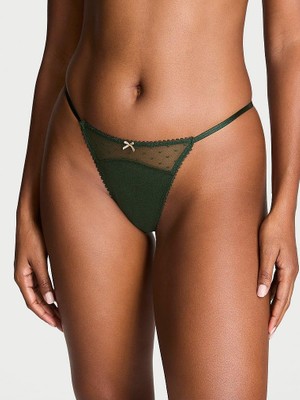 Victoria's Secret Tül Pamuklu Puantiyeli V-String Külot - Botanik Yeşil