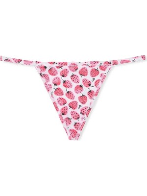 Pink Pamuklu V-String Külot - Çilek Baskılı