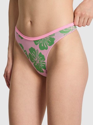 Pink Seamless Derin Bacak Kesim Tanga - Pembe Baskılı