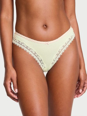 Lace Tri̇m Fiyonklu Dantelli Tanga - Fildişi