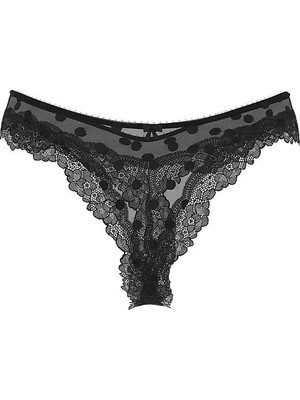 Victoria's Secret Tease Transparan Puantiyeli Derin Bacak Kesim Tanga - Siyah
