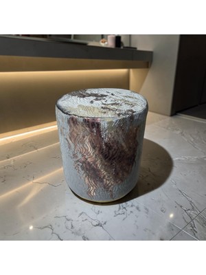 FRAMGAN Noira Serisi Lüks Puff Metal Ayaklı Özel Dokuma Kumaş Premium Dekoratif Oturum Ürünü