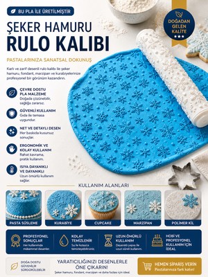 Studio Aslan Design Şeker Hamuru Rulo Kalıbı – Detaylı Desenli Fondant & Kurabiye Baskı Rulosu | Pla Güvenli Malzeme | Pasta Süsleme Aleti