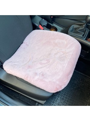 Tech Butiq Yumuşak Tüylü Peluş Serme Oto Koltuk Koruyucu Minder Ön Tekli Pudra Pembe