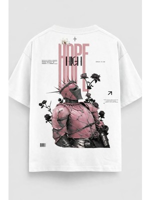 Oversize Unisex Siyah Tişört – Yolo Yazılı Ortaçağ Hope Pembe Şövalye Baskı, %100 Pamuk Streetwear Tasarım