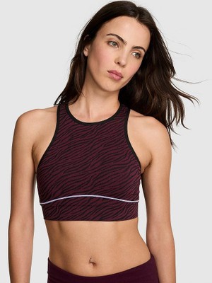 Pink Seamless Halter Yaka Sporcu Sütyeni - Bordo Zebra