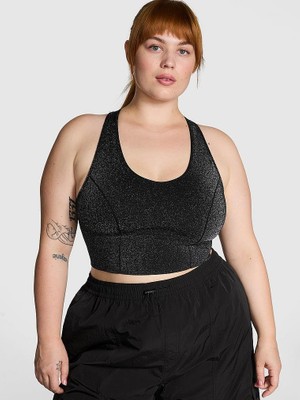 Pink Seamless Işıltılı Dekolteli Racerback Sporcu Sütyeni - Işıltılı Saf Siyah