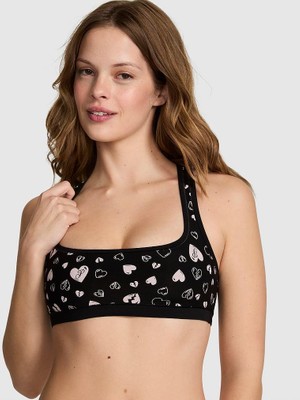 Pink Waffle Dokulu Racerback Sporcu Sütyeni - Siyah Kalpli