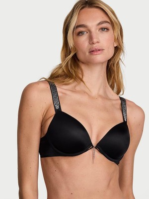 Very Sexy Ombré Çizgili Işıltılı Askılı Push-Up Sütyen - Siyah