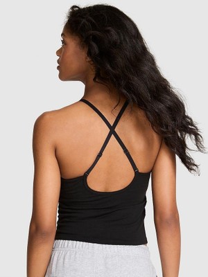 Pink All Day Pamuklu Halter Yaka Üst - Işıltılı Siyah