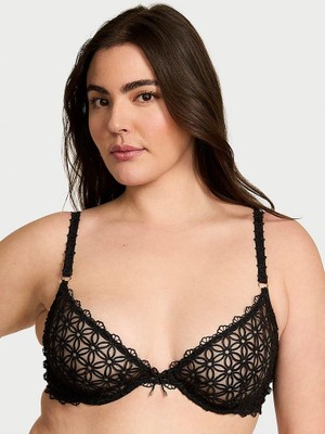 Very Sexy Geo Daisy Dantelli Desteksiz Dekolteli Demi Sütyen - Siyah
