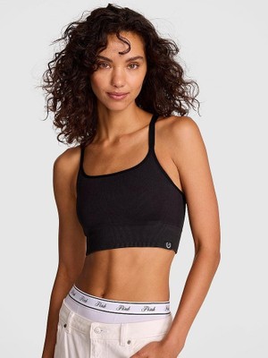 Pink Yumuşak Seamless Askılı Sporcu Sütyeni - Siyah