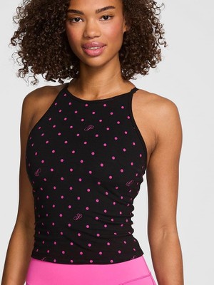Pink All Day Pamuklu Halter Yaka Üst - Pembe Puantiyeli