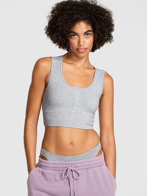 Pink All-Day Pamuklu Henley Sporcu Sütyeni - Kırçıllı Gri