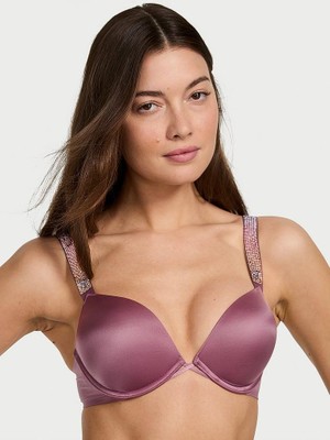 Very Sexy Bombshell Işıltılı Askılı 2 Beden Büyük Gösteren Push-Up Sütyen - Mor Buhar
