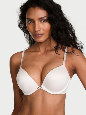 Very Sexy Bombshell 2 Beden Büyük Gösteren Işıltılı Gradyan Askılı Push-Up Sütyen - Hindistan Cevizi Beyazı