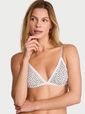 Victoria's Secret Dantelli Desteksiz Üçgen Bralet - Siyah Beyaz Puantiyeli