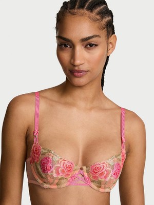 Dream Angels Dantelli Desteksiz Demi Sütyen - Pembe Güllü