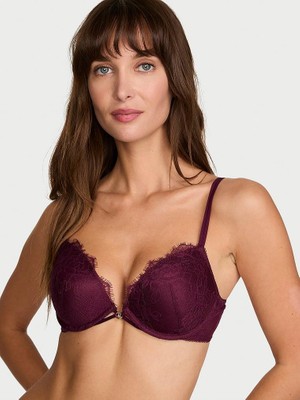 Very Sexy Gül Dantelli Push-Up Sütyen - Mürdüm