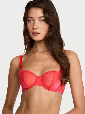 Very Sexy Tül Detaylı Desteksiz Balkonet Sütyen - Sıcak Mercan