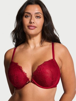 Very Sexy Gül Dantelli Push-Up Sütyen - Parlak Kırmızı