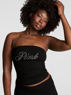Pink All Day Pamuklu Büzgülü Büstiyer - Işıltılı Siyah