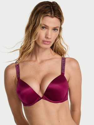 Very Sexy Bombshell Işıltılı Askılı 2 Beden Büyük Gösteren Push-Up Sütyen - (Tek Renk)