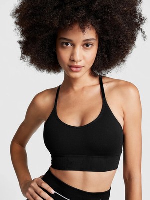 Pink Seamless Racerback Sporcu Sütyeni - Pure Black