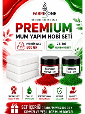 Fabrikone Premium Mum Yapım Hobi Seti - Parafin Wax 500 gr - 2'li Toz Mum Boyası Seti - Kırmızı, Yeşil BKFABPW5002KY