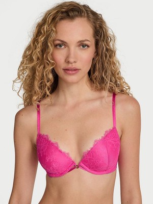 Very Sexy Gül Dantelli Hafif Dolgu Destekli Dekolteli Demi Sütyen - Ultra Pembe