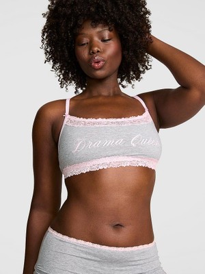 Pink Pamuklu Dantelli Yuvarlak Yakalı Bralet - Gri Peembe