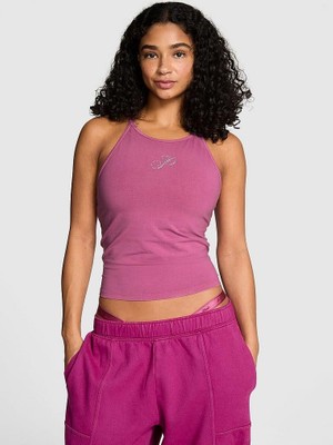 Pink All Day Pamuklu Halter Yaka Üst - Mürdüm