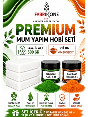 Fabrikone Premium Mum Yapım Hobi Seti - Parafin Wax 500 gr - 2'li Toz Mum Boyası Seti - Yeşil, Turuncu BKFABPW5002YT