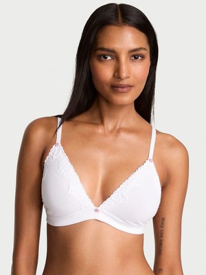 The T-Shirt Pamuklu Çizgili Desteksiz Üçgen Bralet - Vs Beyazı