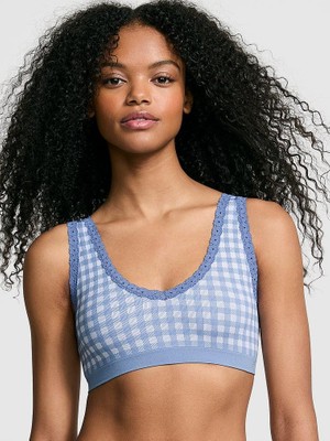 Pink Bralettes & Bra Tops Seamless Dekolteli Bralet - Tozlu Mavi Baskı