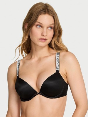 Very Sexy Bombshell Işıltılı Askılı 2 Beden Büyük Gösteren Push-Up Sütyen - Siyah