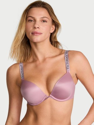 Very Sexy Bombshell Işıltılı Askılı 2 Beden Büyük Gösteren Push-Up Sütyen - Gül Kurusu