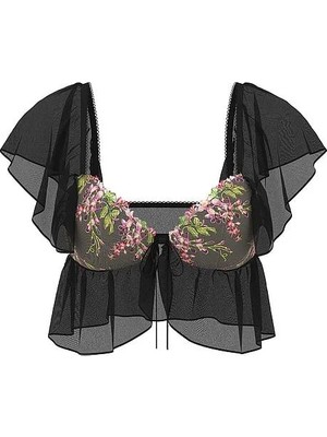 Dream Angels Işlemeli Volan Kollu Sütyen - Siyah Wisteria