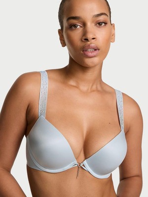 Very Sexy Bombshell Iki Beden Büyük Gösteren Ombré Çizgili Işıltılı Askılı Push-Up Sütyen - Soft Gri