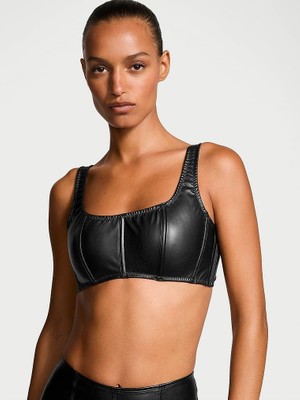 Very Sexy Deri Görünümlü Mini Büstiyer - Siyah