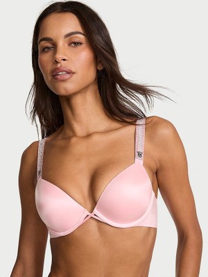 Very Sexy Işıltılı Askılı Push-Up Sütyen - Açık Pembe