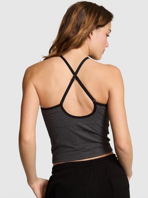 Pink All Day Pamuklu Halter Yaka Üst - Kırçıllı Koyu Gri